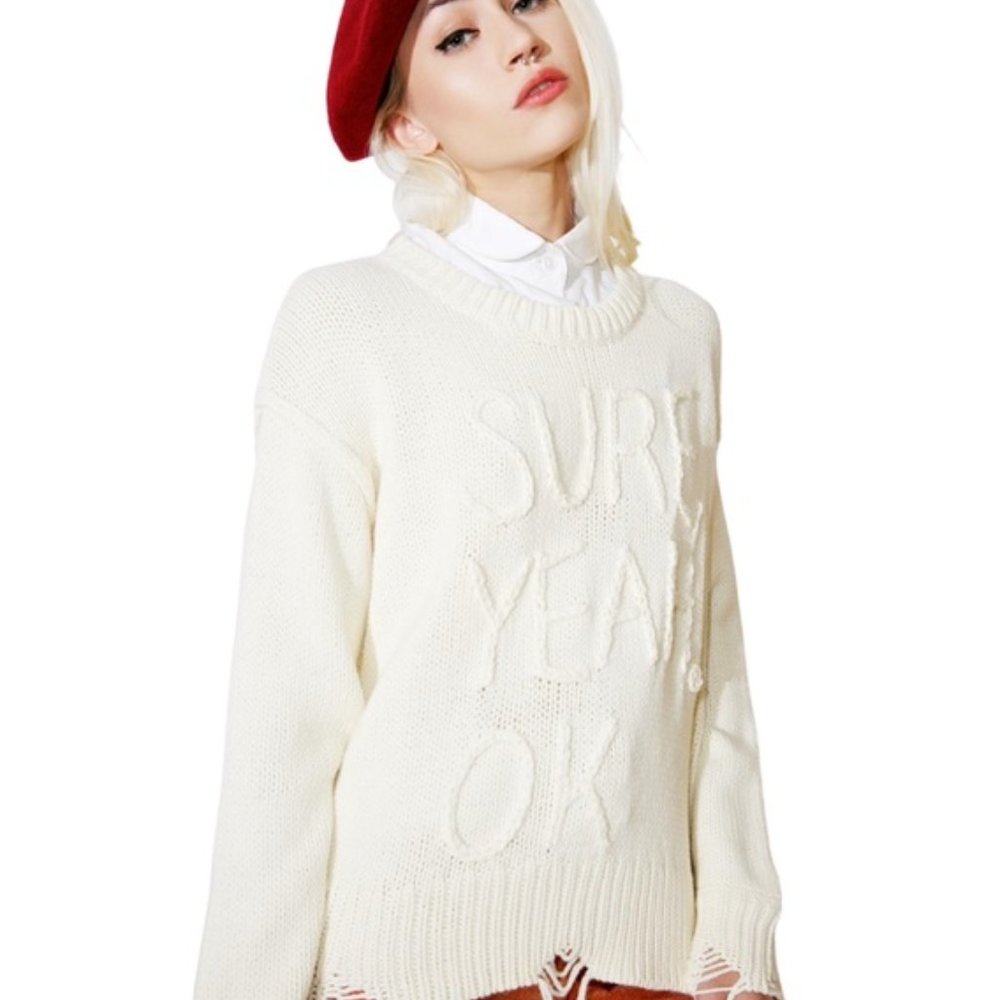 Wildfox Sure, Yeah. Ok Long Sleeves Cream Sweater